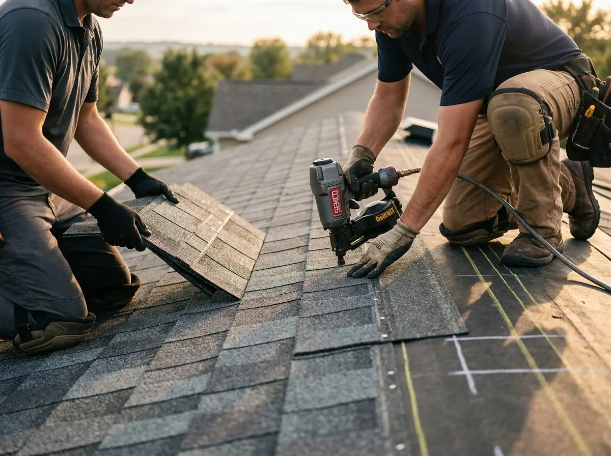 Professional roofer working on a residential roof in Nampa
